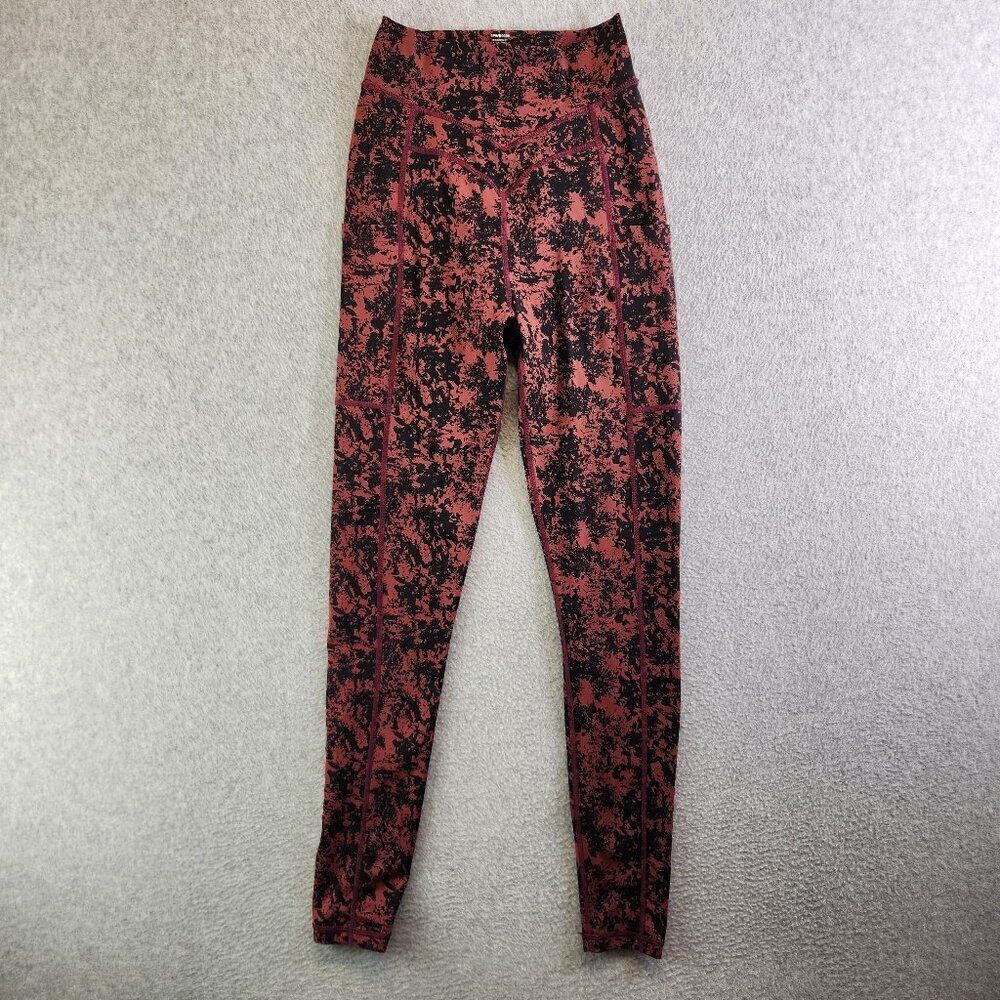 1st Phorm Leggings Womens Small Red Splatter Print Pockets Ankle High Waisted